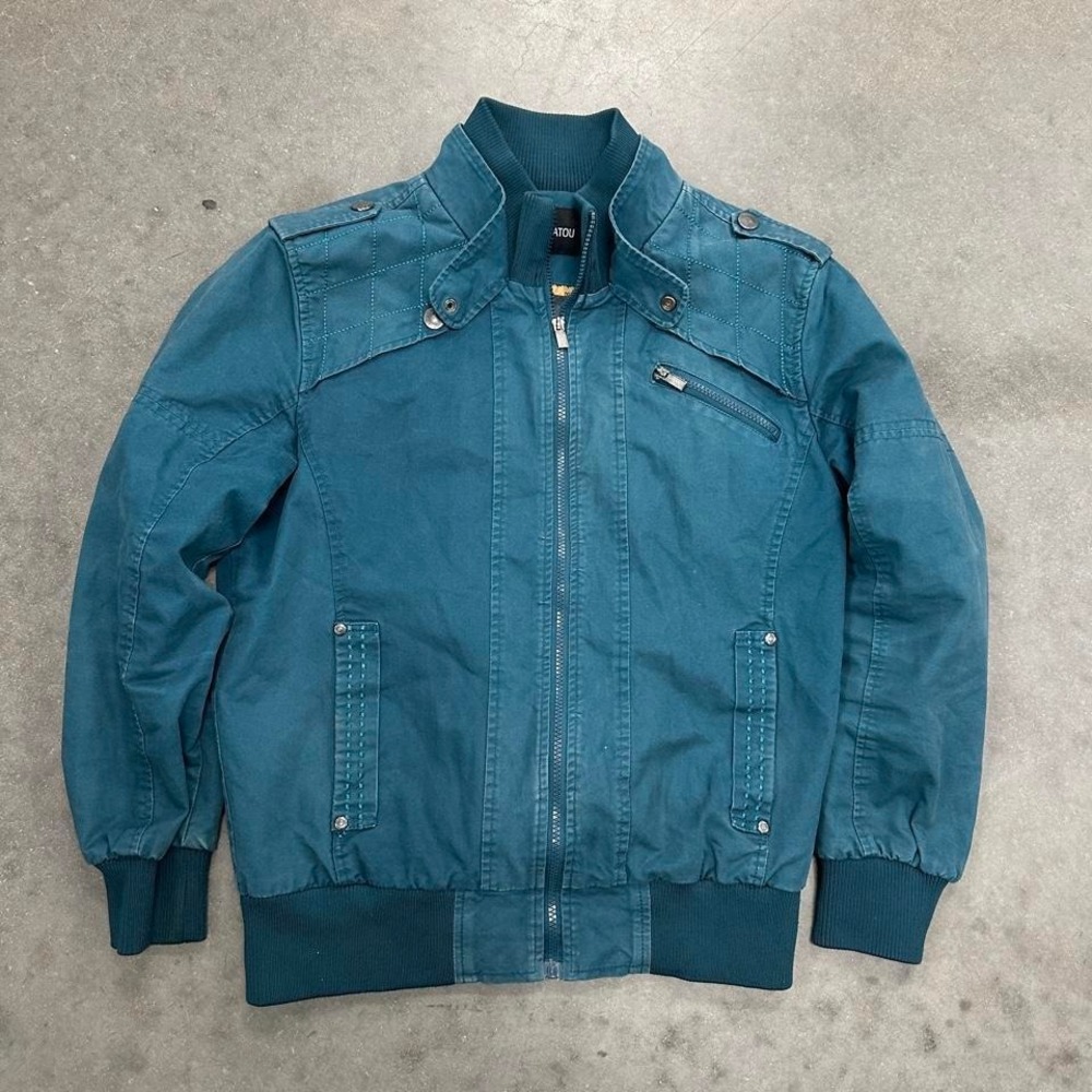 Chou Yatou blue turquoise graphic lined bomber jacket Size M